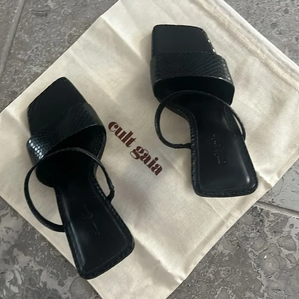 Cult Gaia BLACK Rene Cut-Out Heel Sandals, x Revolve, New, Size 37